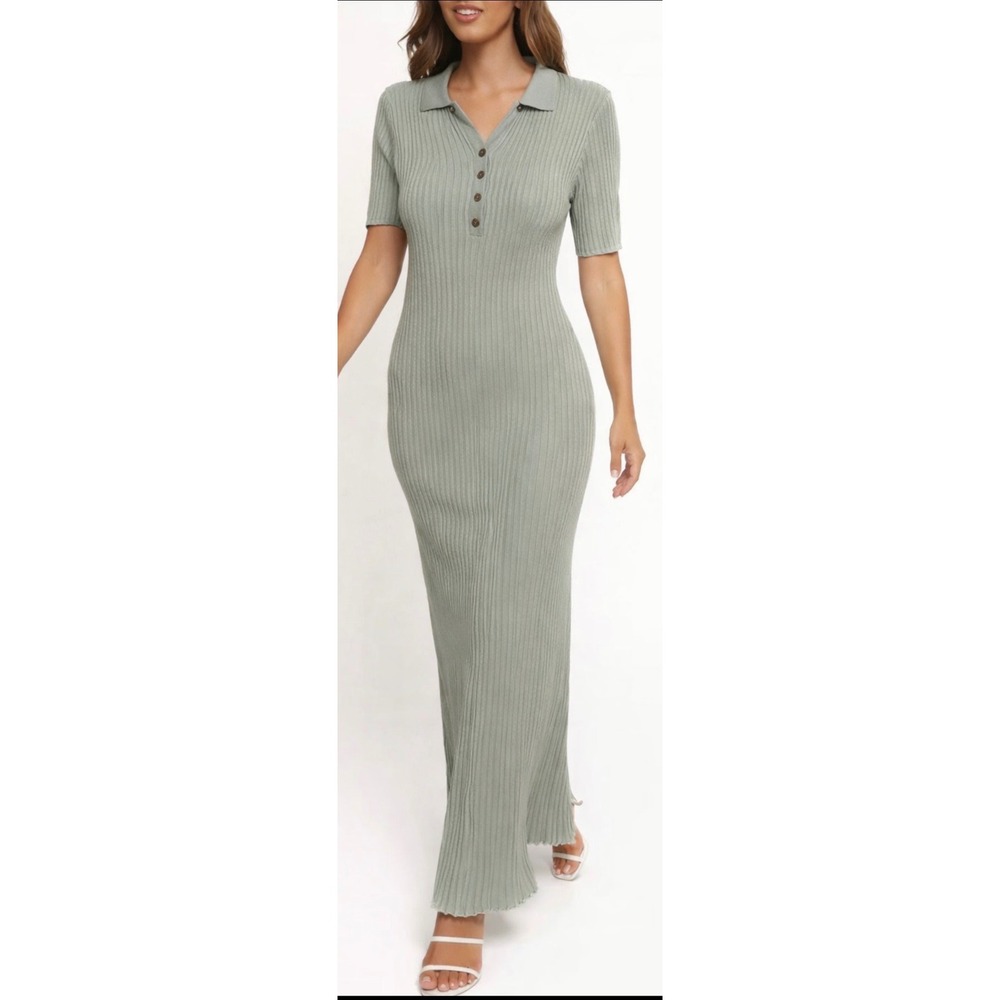 Petal & Pup Crawford Short Sleeve Knit Dress Sage Green Ribbed Maxi US Size 10